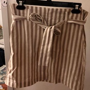 Tan Striped Skirt with Tied Waist